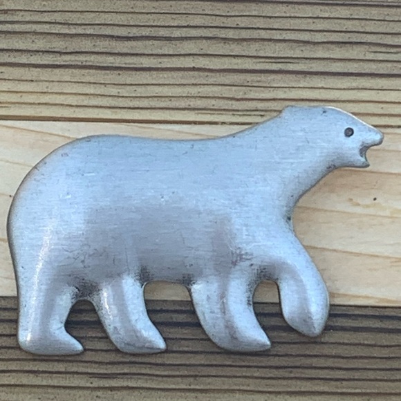 Vintage Frederick Pewter Polar Bear Brooch Pin - Picture 1 of 5